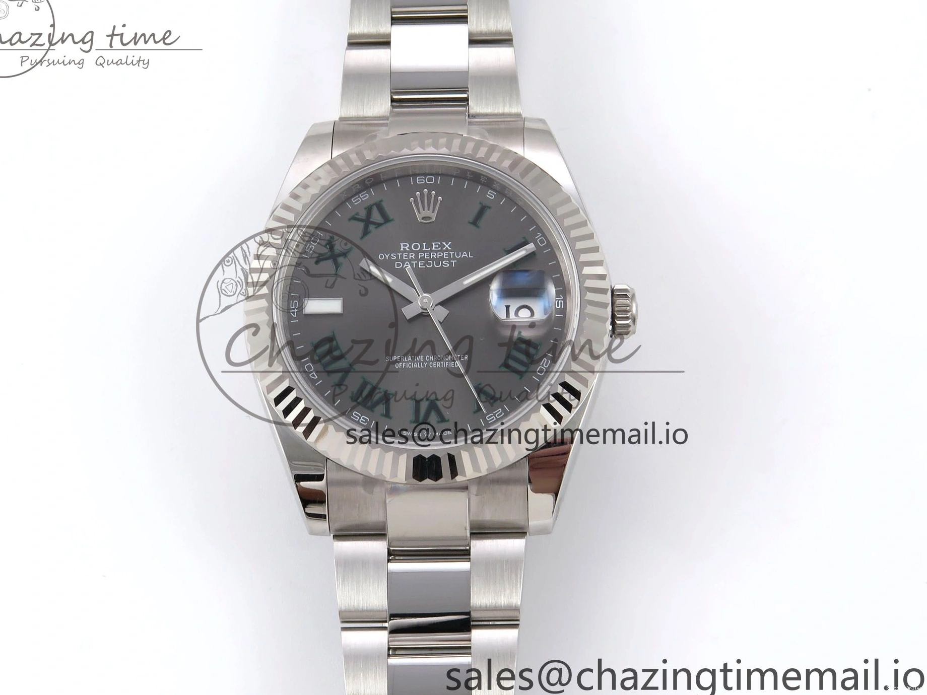 0509 GoodFit DateJust 41 126334 EWEF Best Edition Gray Dial Green Roman on Oyster Bracelet A 1054